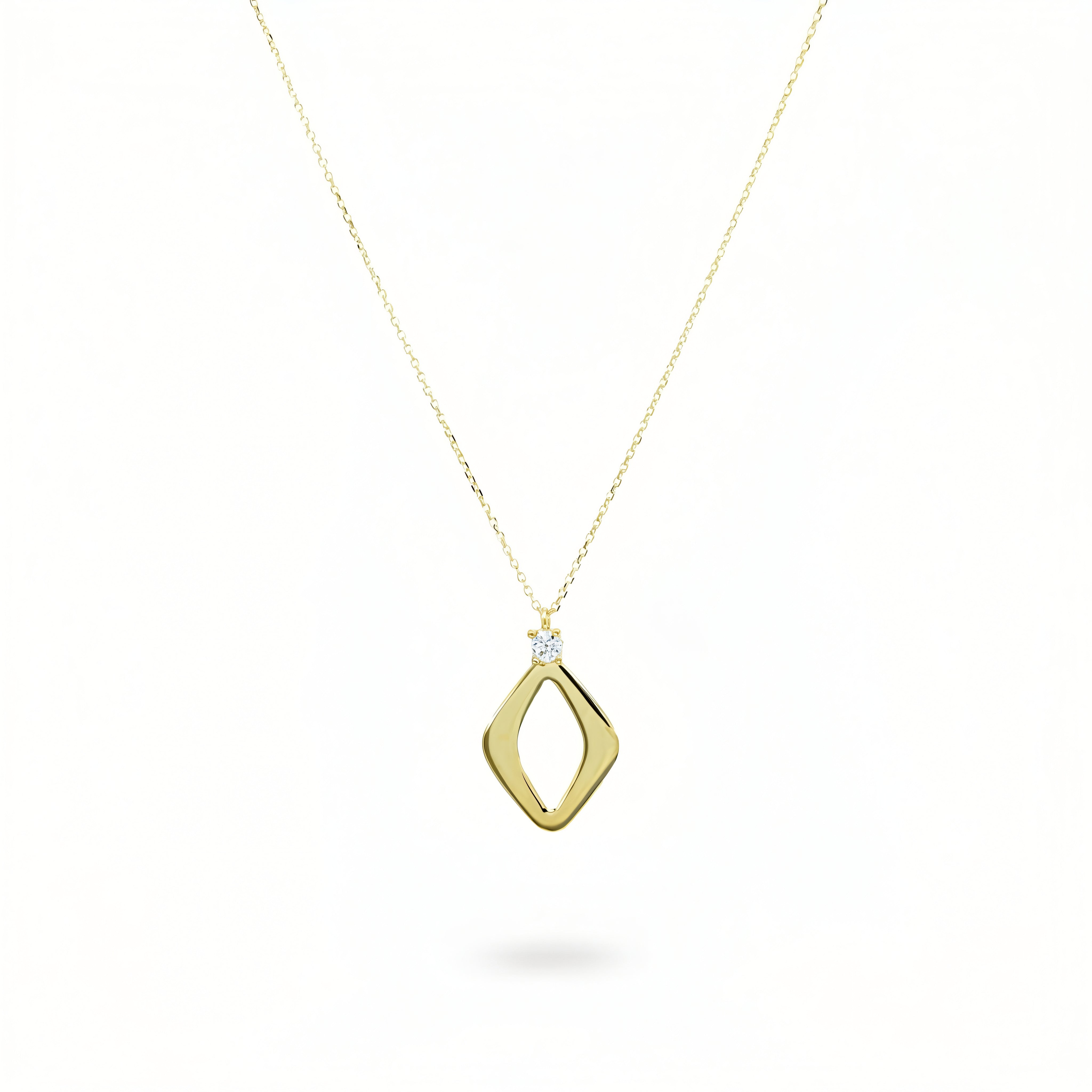 Halskette 585 Gelbgold Zirkonia offener Rautenanhänger – Splendido – zdjęcie produktu
