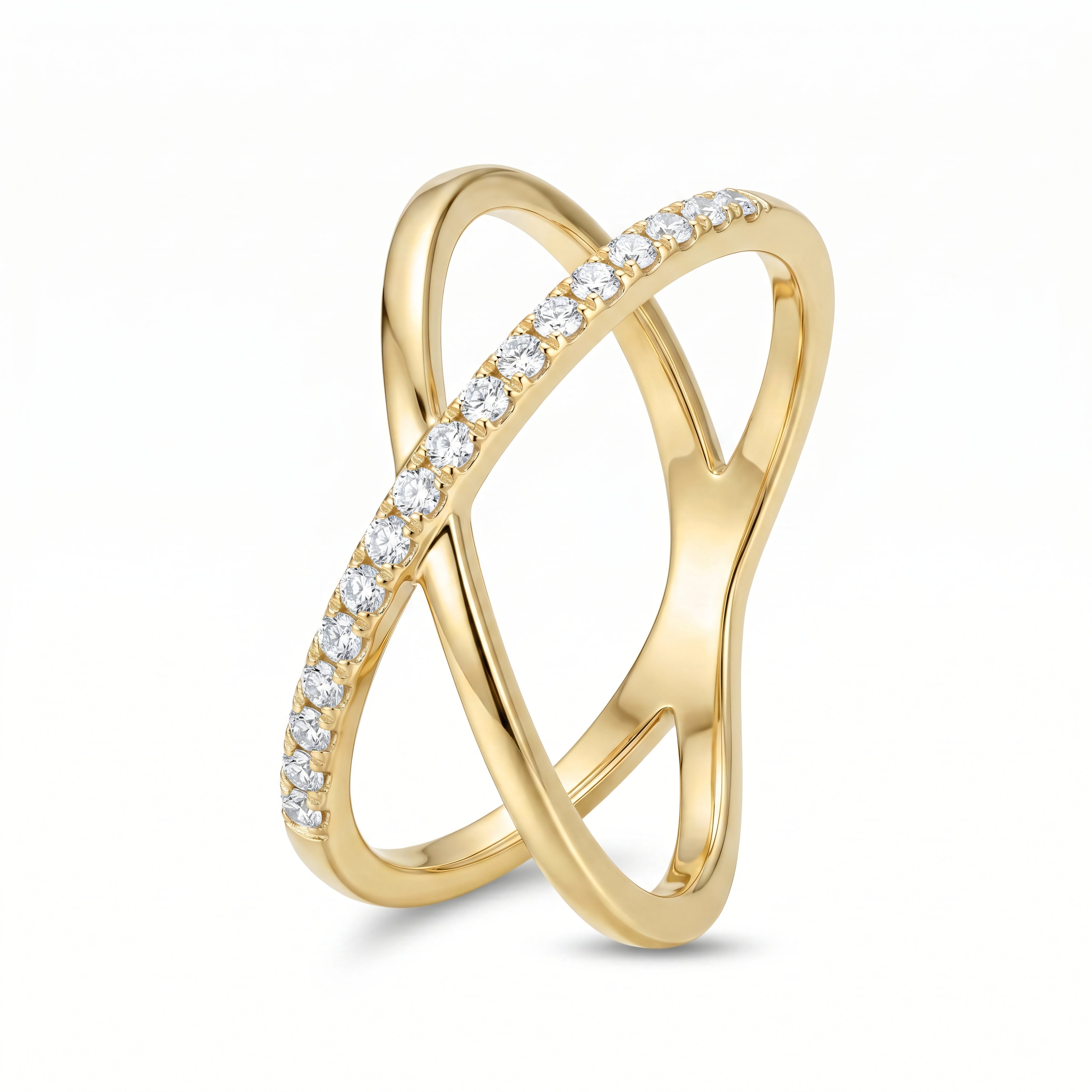 Ring 585 Gelbgold X-Form mit Zirkonia – Splendido – product photo