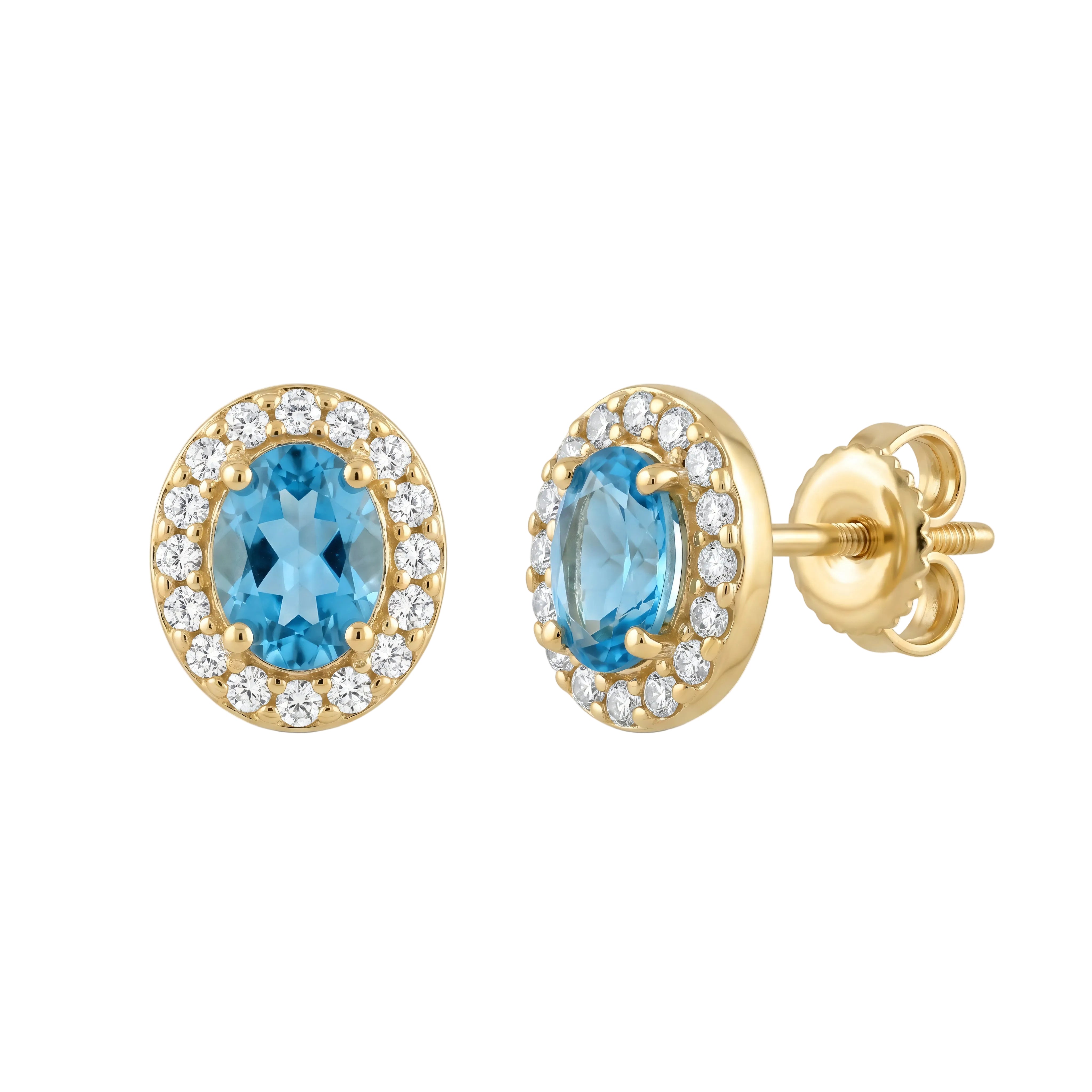 Ohrstecker 585 Gelbgold London Blue Topas Brillanten 0,18 ct | Splendido Schmuck