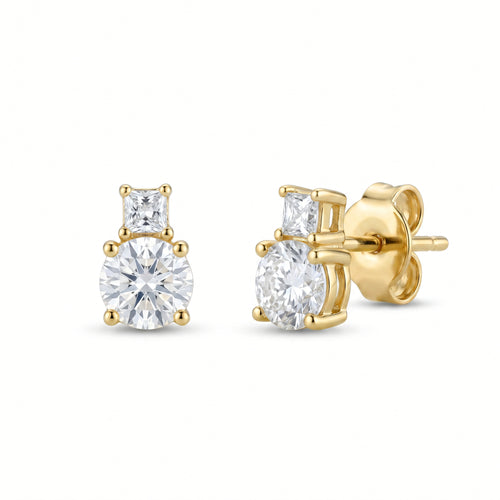Ohrstecker 585 Gelbgold Zirkonia rechteckig 4-Krappen | Splendido Schmuck