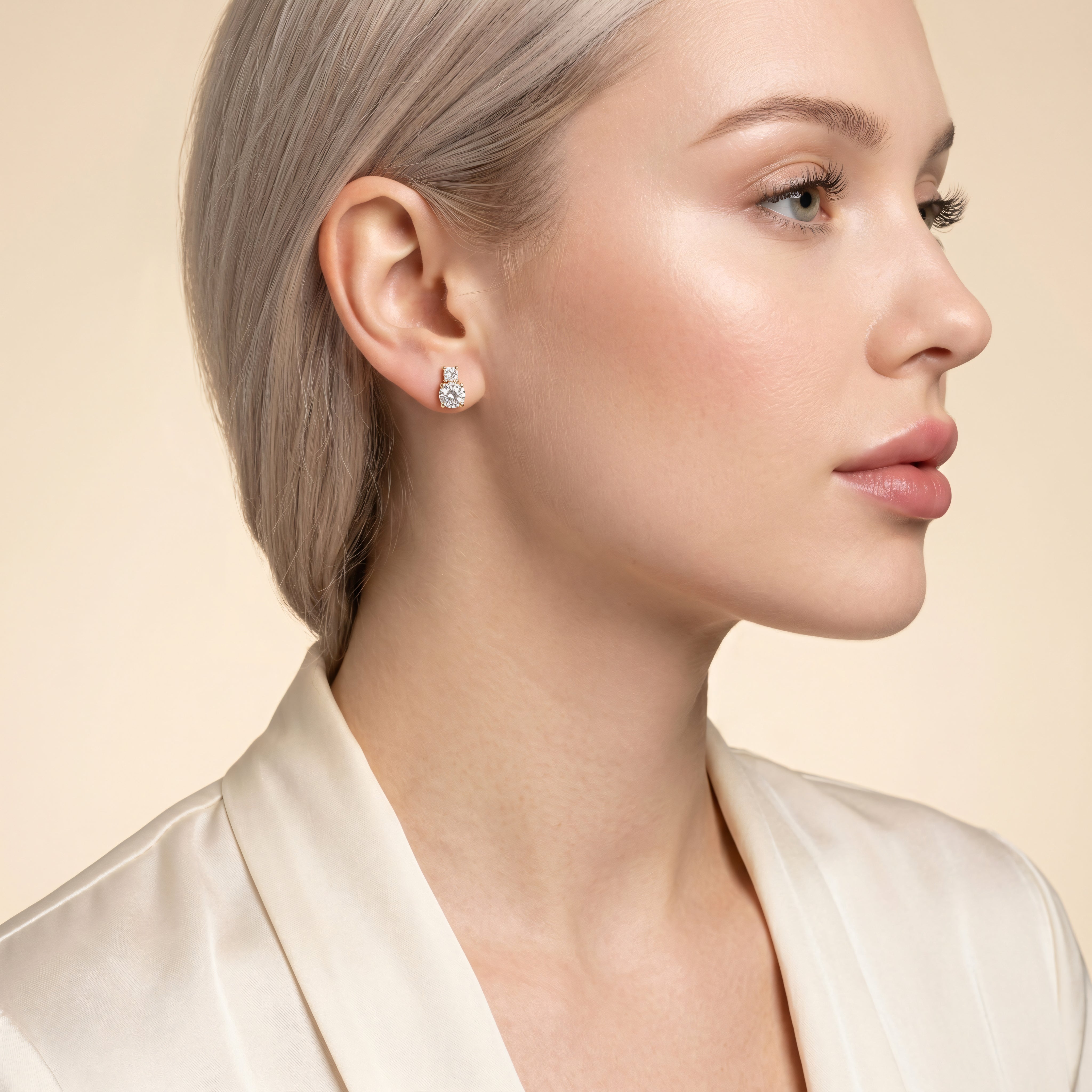 Ohrstecker 585 Gelbgold Zirkonia rechteckig 4-Krappen | Splendido Schmuck