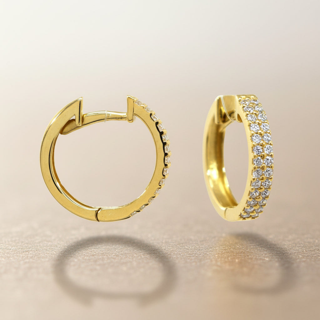 14Kt Gold Creolen Mit Zweireihigen Zirkonia In Krappenfassung Und Drei Varianten Gelbgold Weißgold Roségold