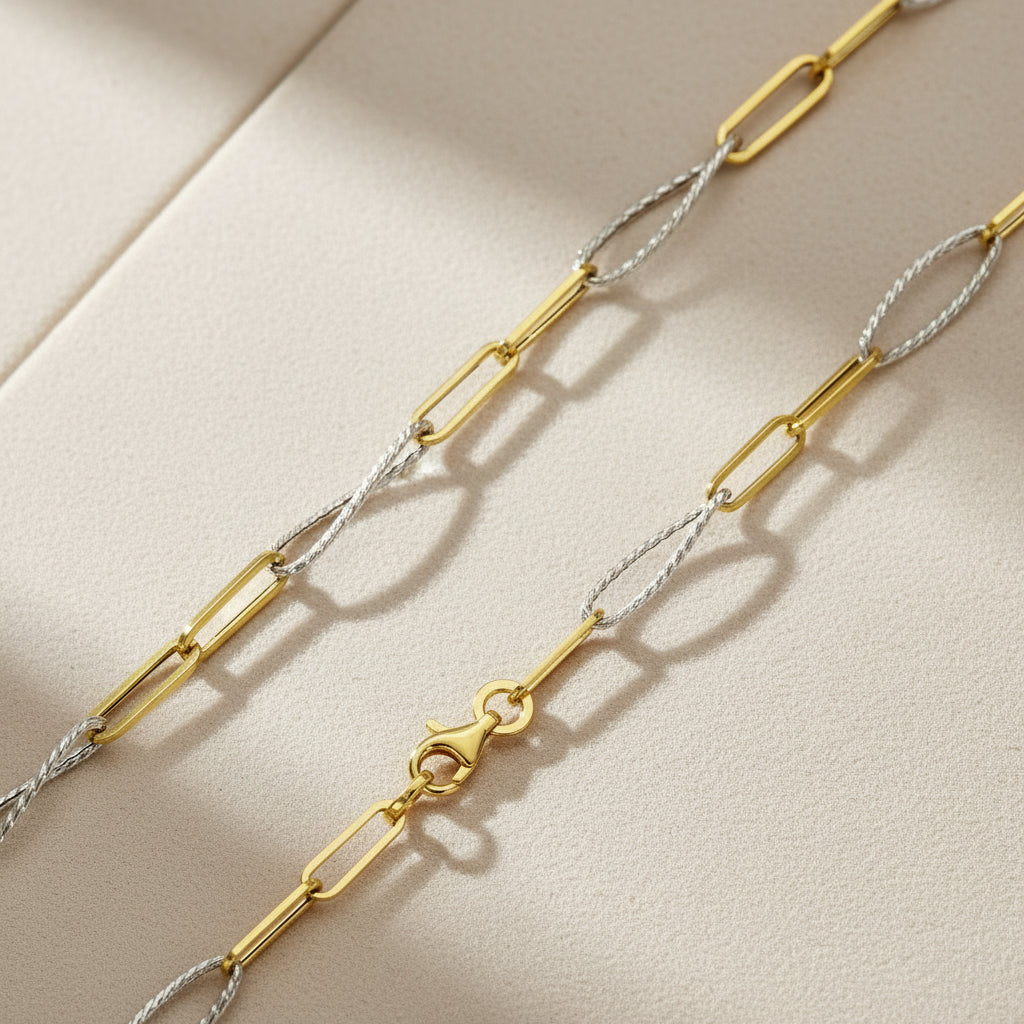 14Kt Goldkette Bicolor Geometrische Anordnung Aus Gelbgold Und Weißgold Mit Karabinerverschluss