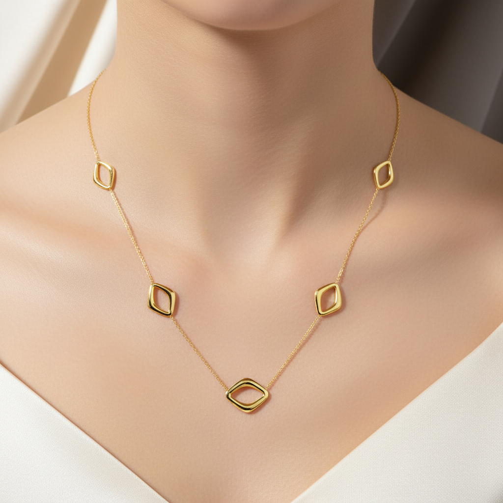 Halskette 585 Gelbgold Rhombus geometrisch – Splendido – macro detail