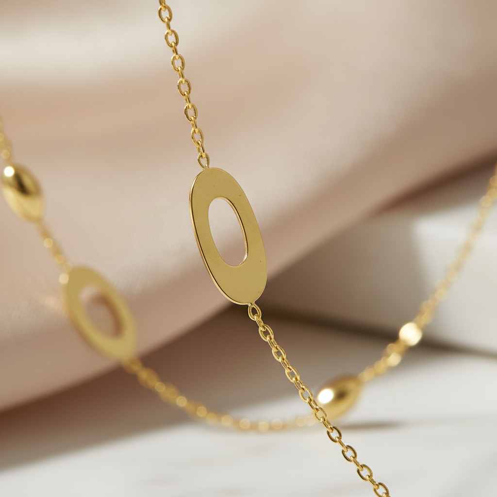 Halskette 585 Gelbgold offene Ovalelemente – Splendido – llevado al cuello