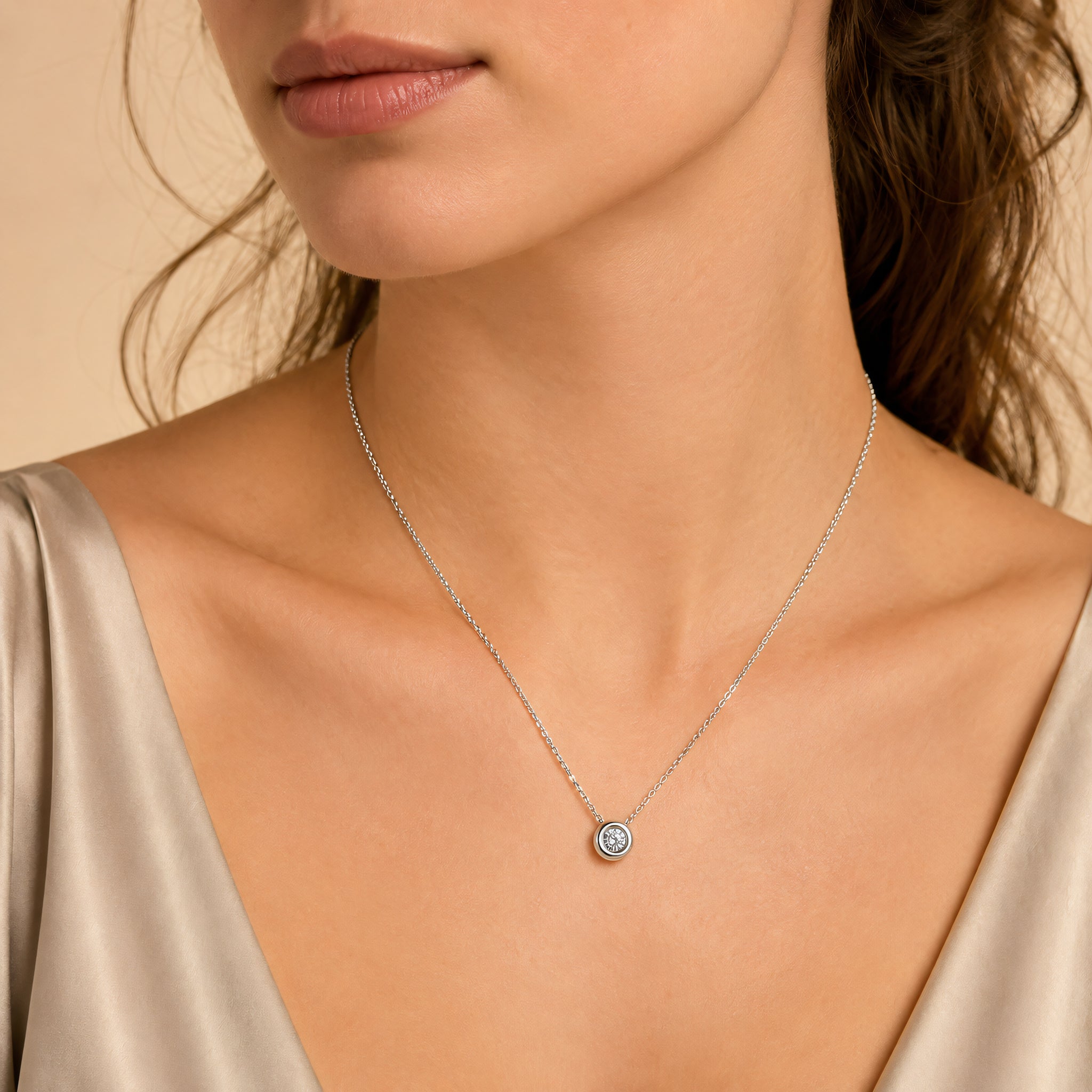 Halskette 585 Weißgold Brillant 0,10 ct Zargenfassung | Splendido Schmuck