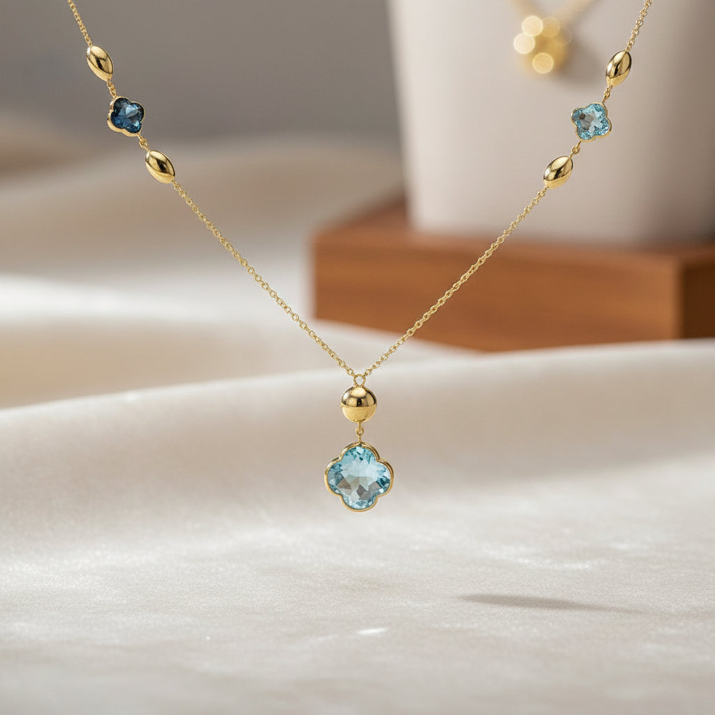 Handgefertigte 14Kt Goldkette Mit Edelsteinen In Blumenform Schmuckkette Mit Blütenmotiv