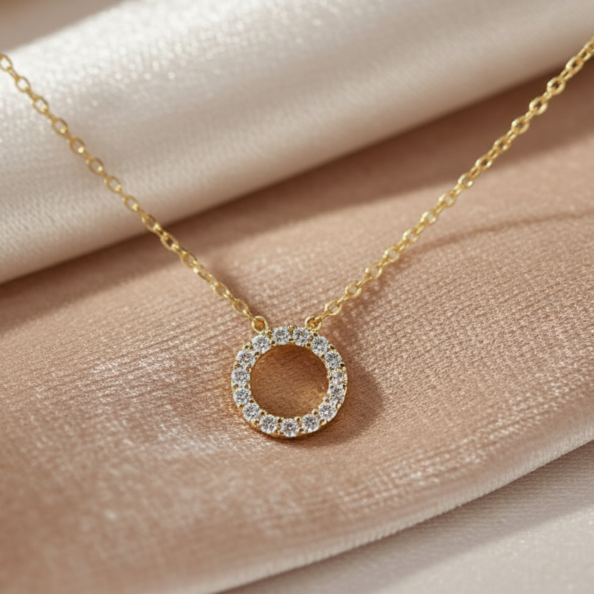 Halskette 585 Gold Zirkonia Pavé Rundanhänger | Splendido Schmuck