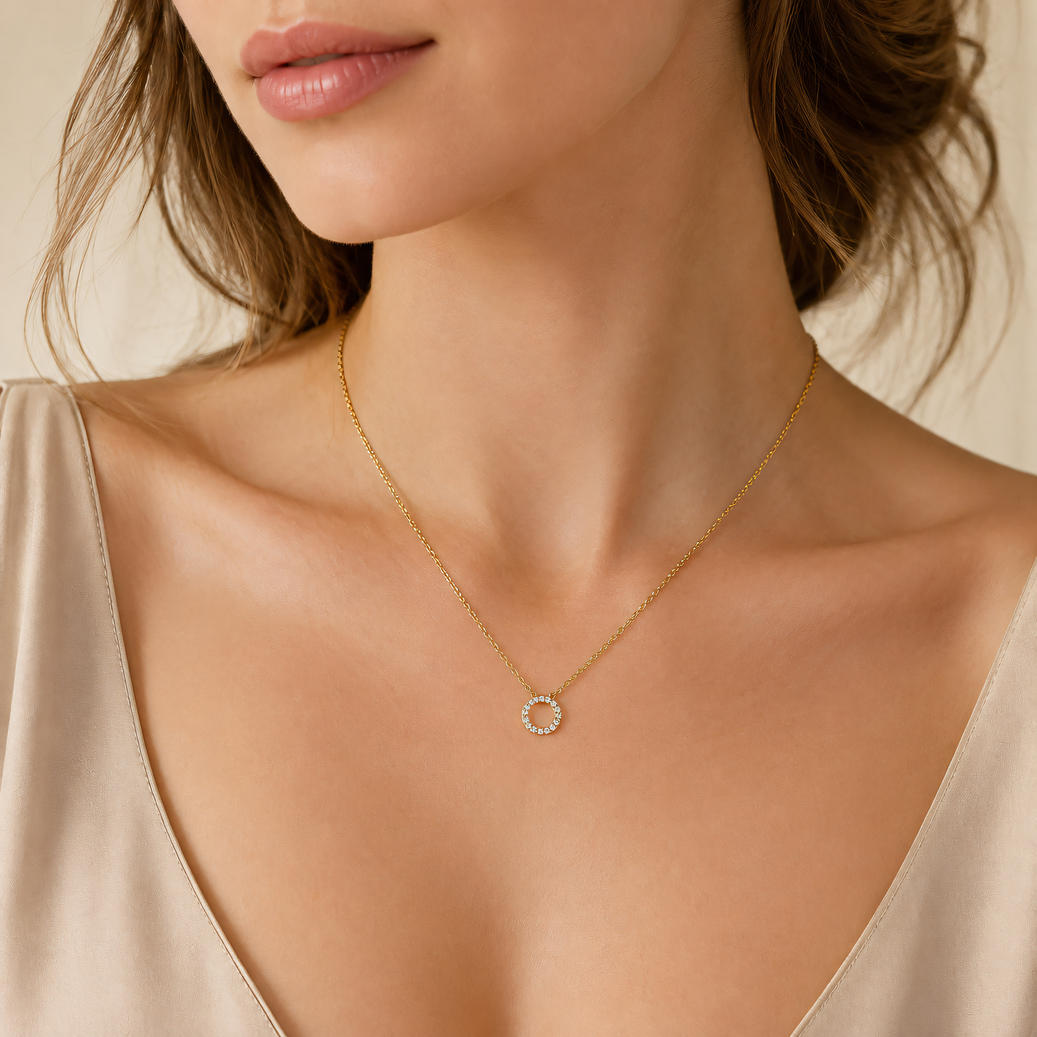 Halskette 585 Gold Zirkonia Pavé Rundanhänger | Splendido Schmuck