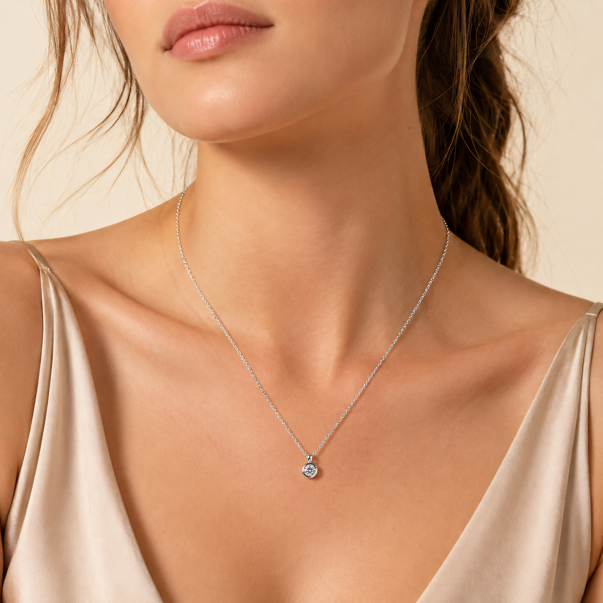 Halskette 585 Weißgold Zirkonia Zargenfassung | Splendido Schmuck
