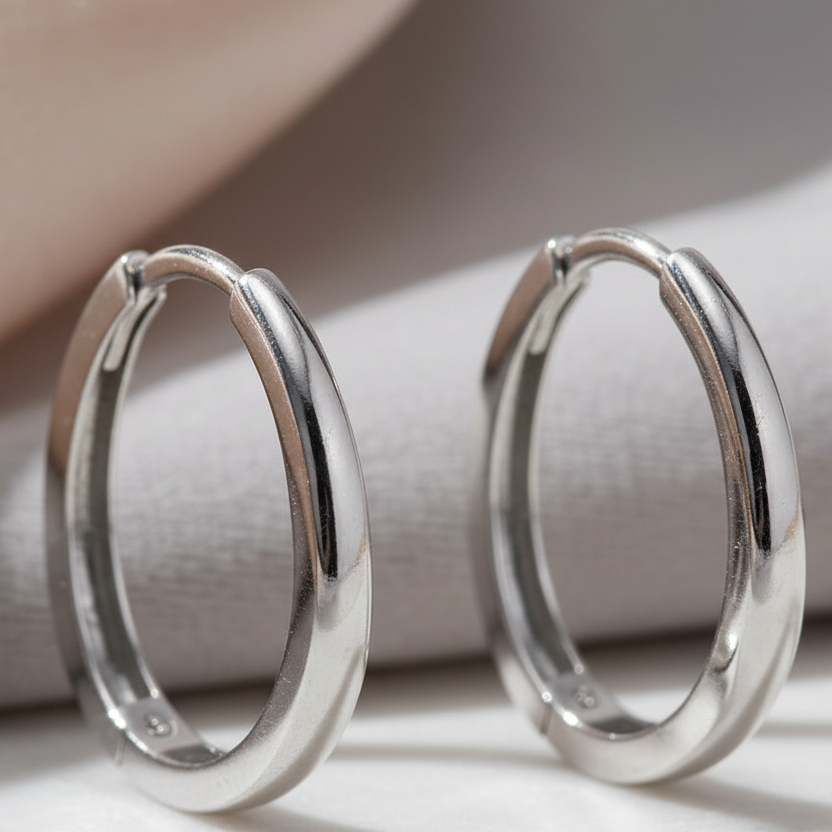 Creolen 585 Weißgold massiv – Splendido – porté à l'oreille