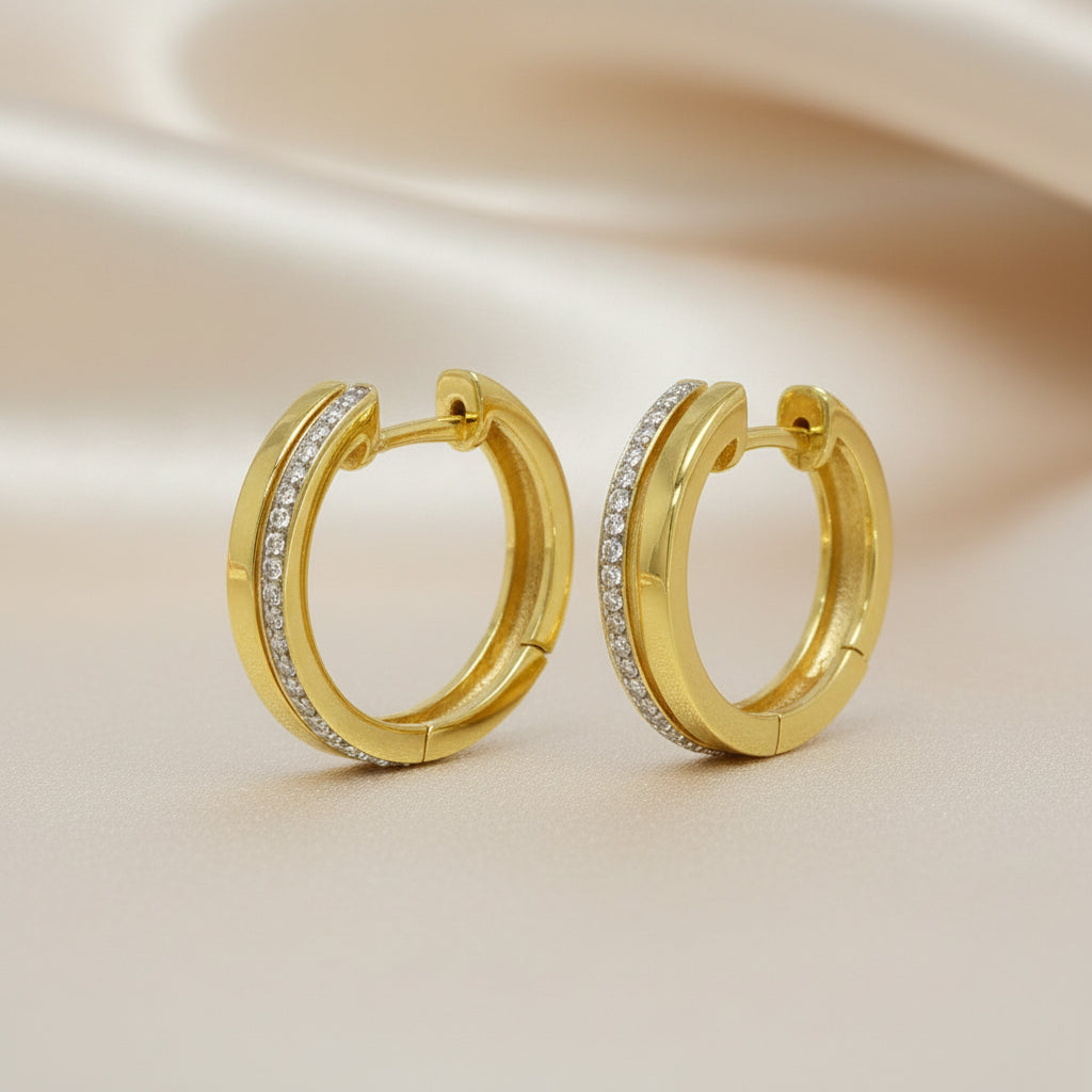 Gelbgold Ohrringe 14Kt Mit Brillanten Doppelband Design