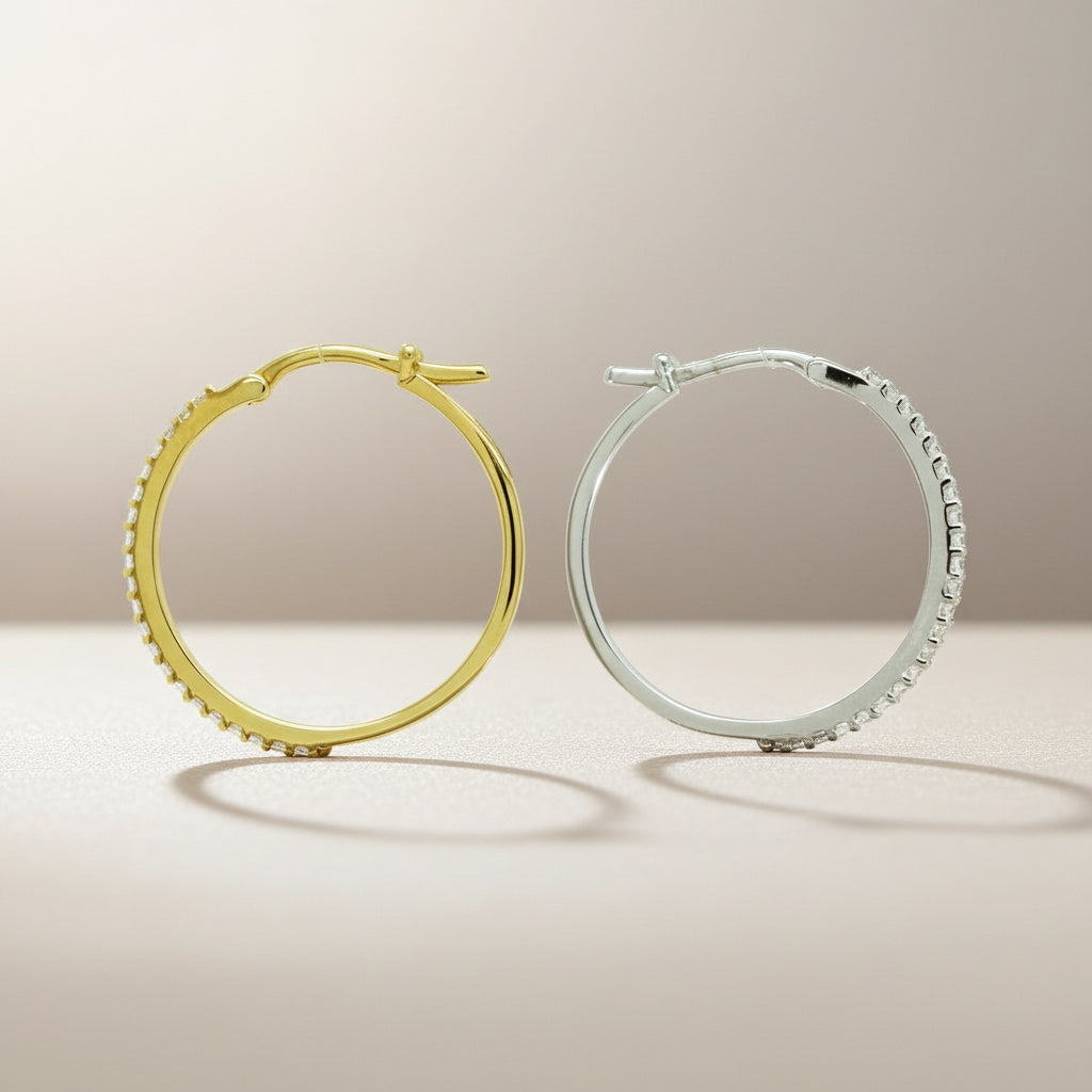 14Kt Goldohrringe Rundum Zirkonia Pave In Gelbgold Oder Weissgold Mit Sicherem Verschluss