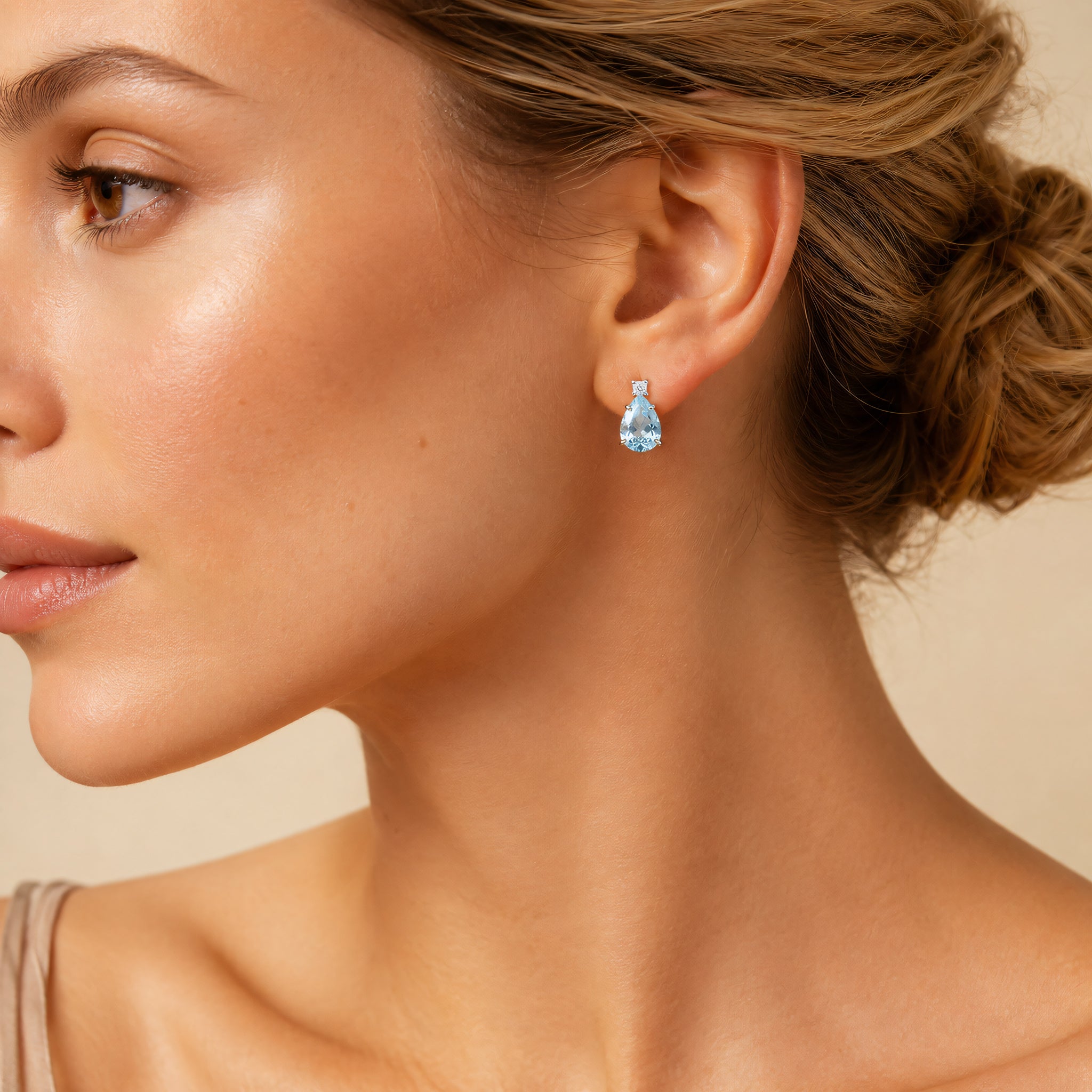 Ohrstecker 585 Weißgold Diamant Aquamarin | Splendido Schmuck