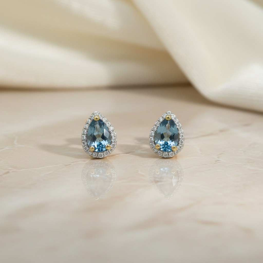 Goldohrstecker 14Kt. mit London Blue und Brillant Goldohrstecker-14Kt-mit-London-Blue-und-Brillant-GGstecO71lon-0329-69257552232779