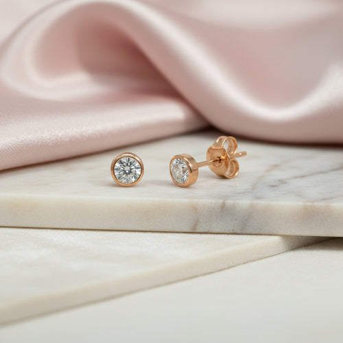 Ohrstecker 585 Gold Zirkonia Zargen dreifarbig | Splendido Schmuck