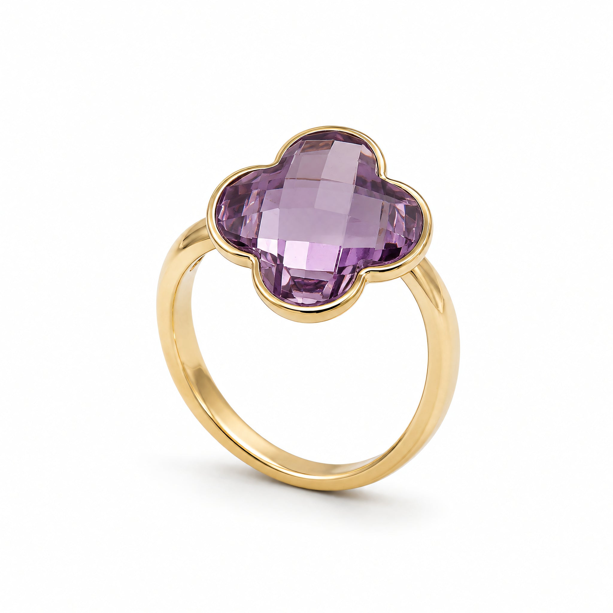 Ring 585 Gelbgold Amethyst Kleeblatt Solitär – Splendido – zdjęcie produktu