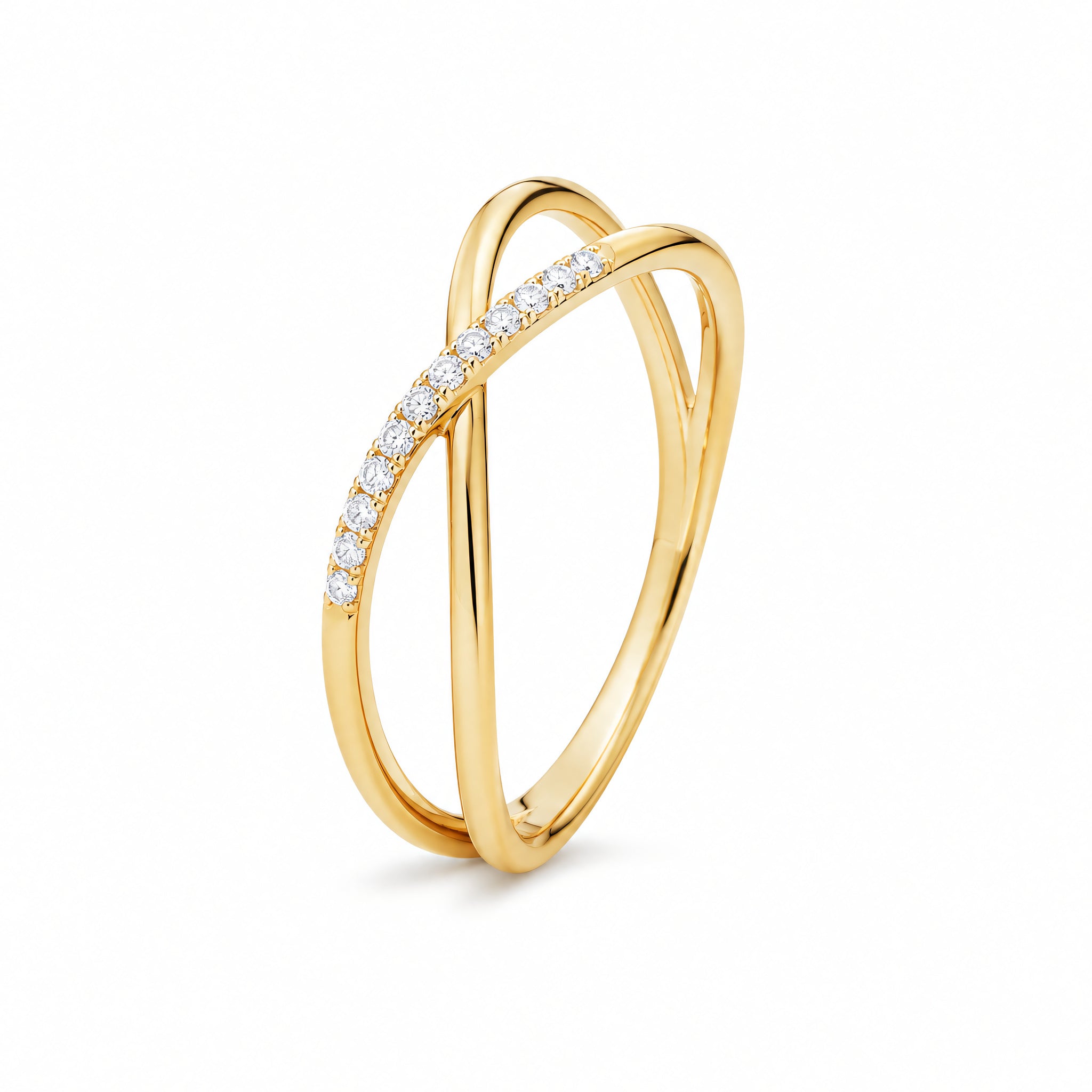 Ring 585 Gelbgold Brillant 0,07 ct überkreuzte Schienen | Splendido Schmuck
