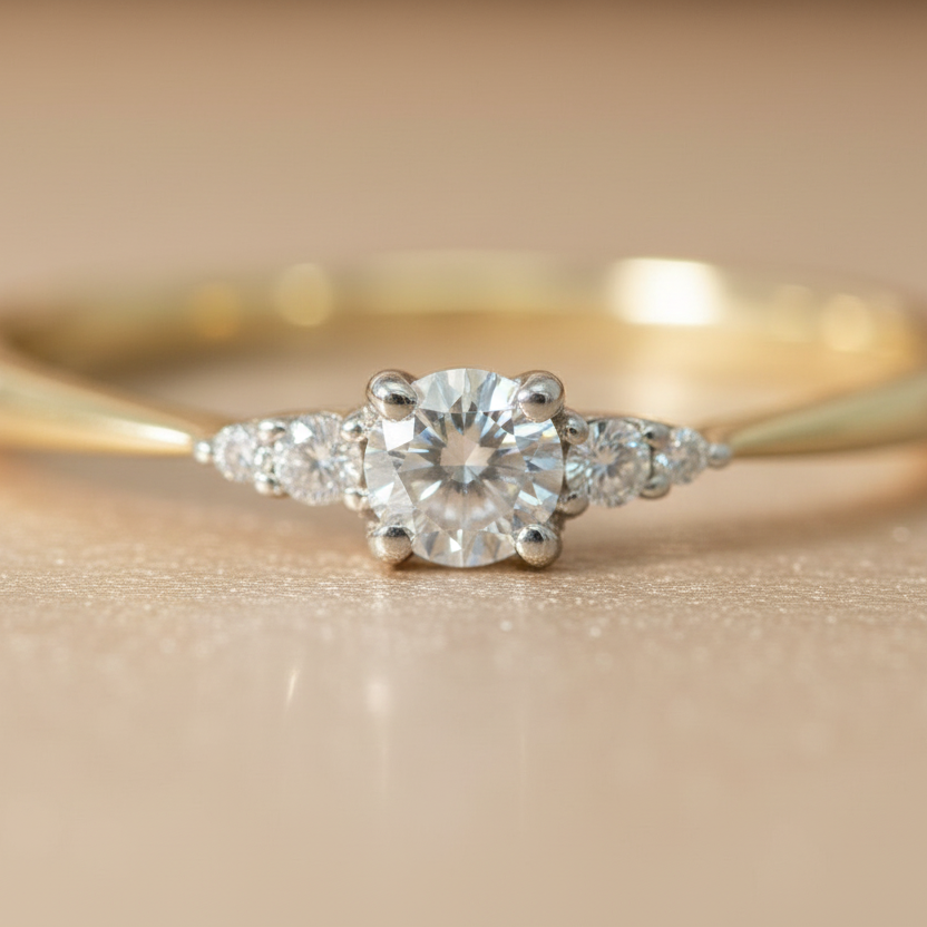 Ring 585 Gold Brillanten 0,15 ct Mehrsteinring – Splendido – om de hals gedragen