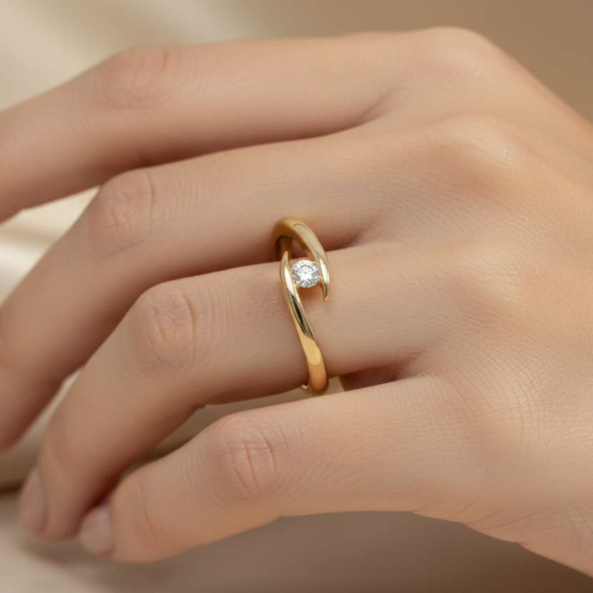 Ring 585 Gold Brillant 0,05 ct offene Fassung – Splendido – détail macro