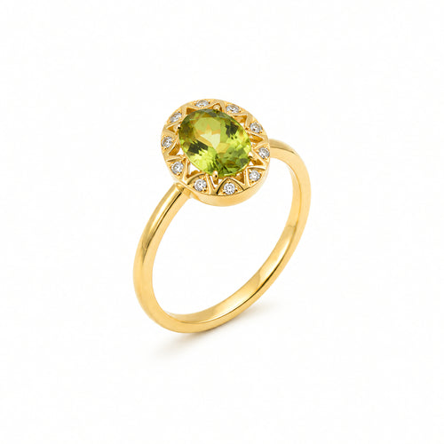 Ring 585 Gelbgold Peridot Brillant Halo | Splendido Schmuck