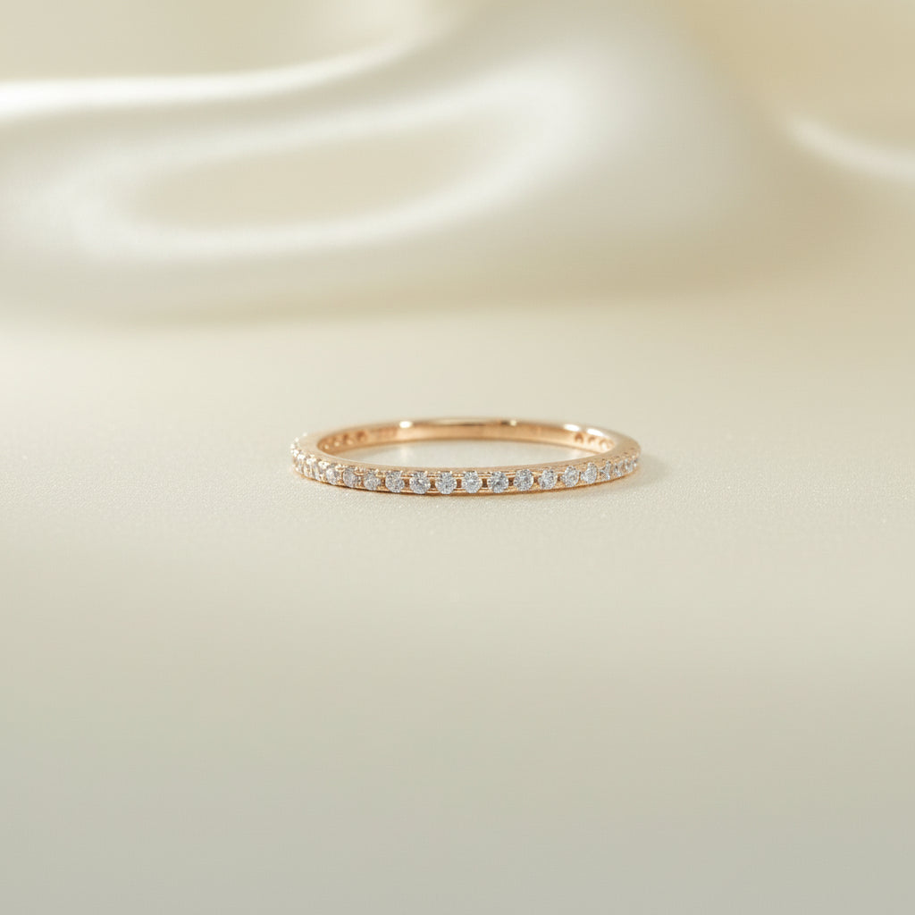 14 Karat Goldring Mit Durchgehende Zirkonia Reihe Und Schmalem Eleganten Profil Vielseitig