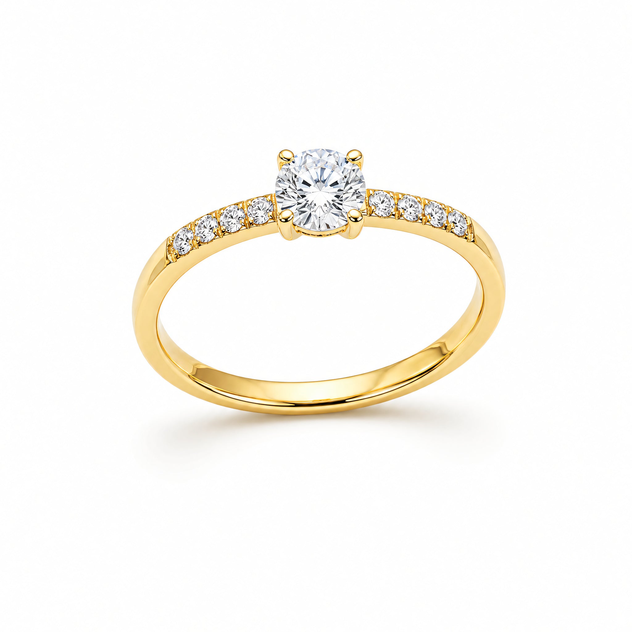Ring 585 Gelbgold Zirkonia Solitär mit Akzentsteinen | Splendido Schmuck