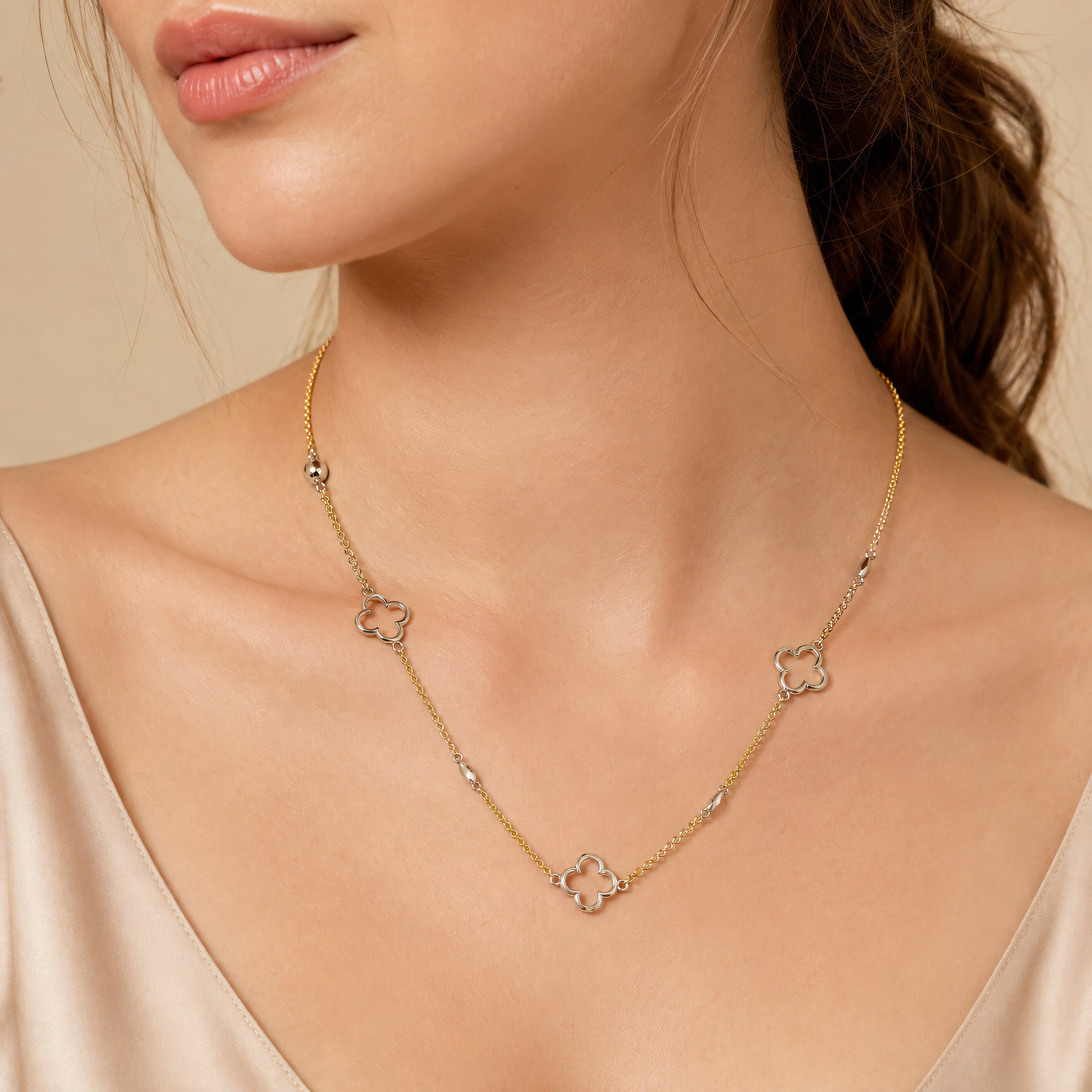 Halskette 585 Gelbgold Vierblattmotiv weiß | Splendido Schmuck