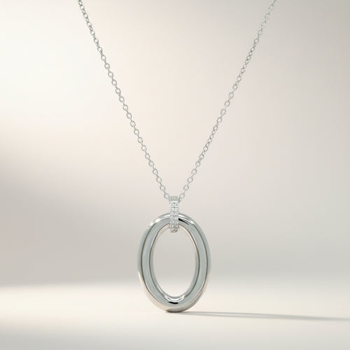 Collier 925 Silber Oval Anhänger Zirkonia Bicolor | Splendido Schmuck