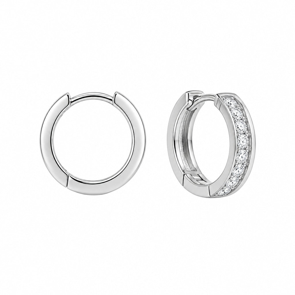 Créoles en argent 925, zircones pavées, 15 mm | Splendido Jewelry