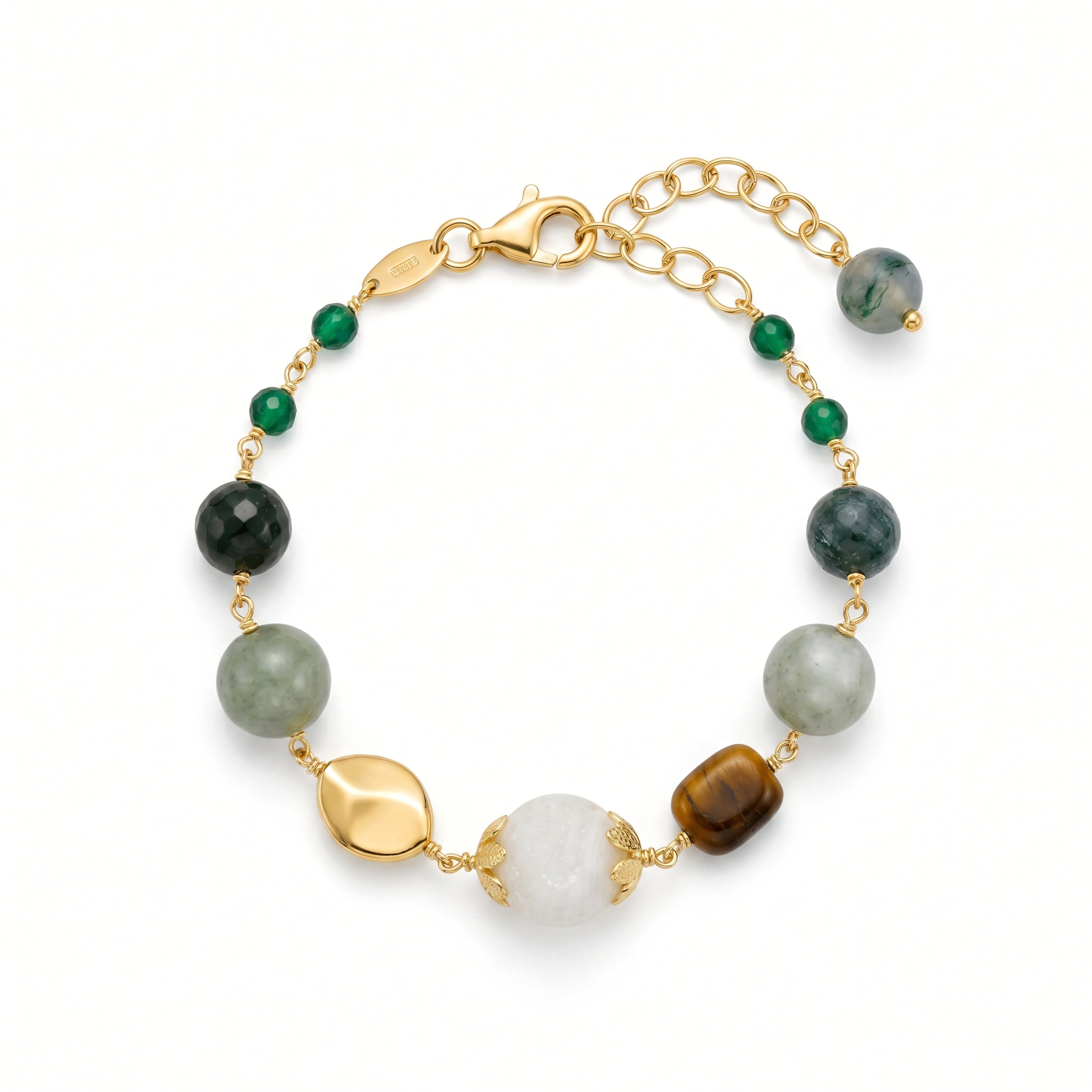 Armband 925 Silber vergoldet Edelstein-Mix Jade Tigerauge Druzy | Splendido Schmuck