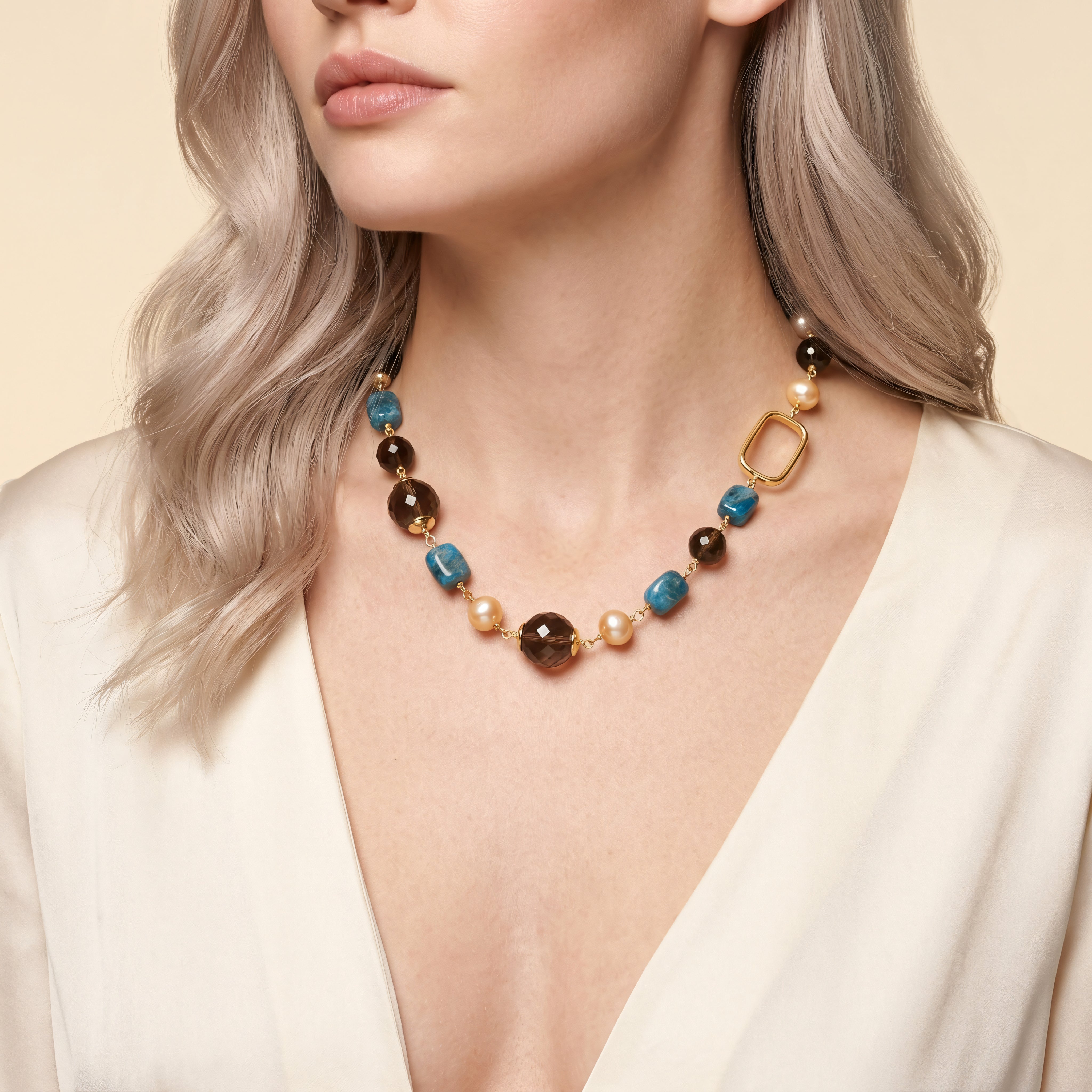 Halskette 925 Silber vergoldet Apatit Zirkonia Perle | Splendido Schmuck