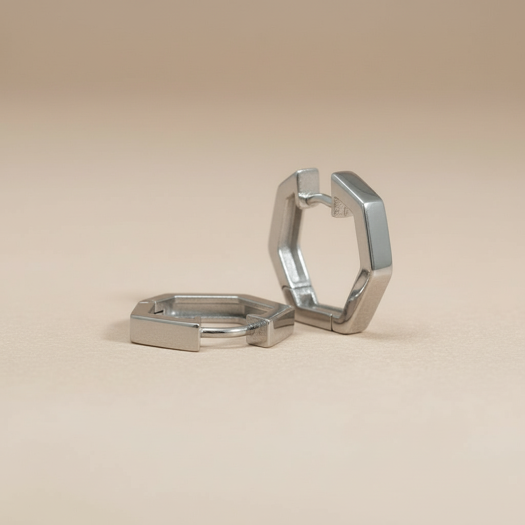 925 Sterlingsilber Hexagonale Creolen Geometrische Form Mit Klaren Kanten Hochglanz