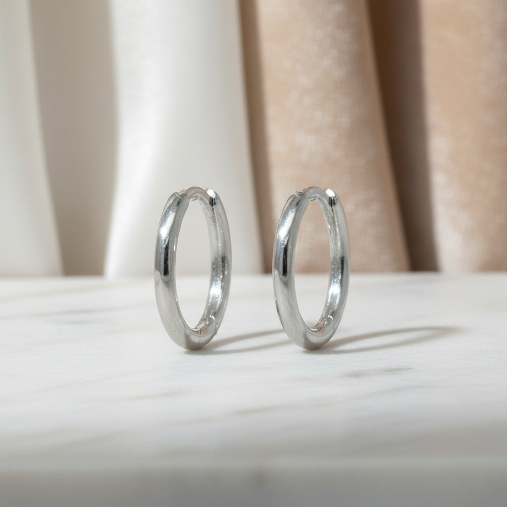 925er Sterling Silber Creolen Schlankes Hochglanz Rundprofil Rhodiniert Oder Gelbvergoldet