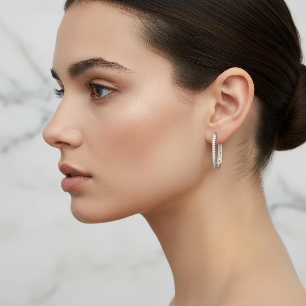 Creolen 925 Silber Rhodiniert Zirkonia Frontkante – Splendido – detalle macro