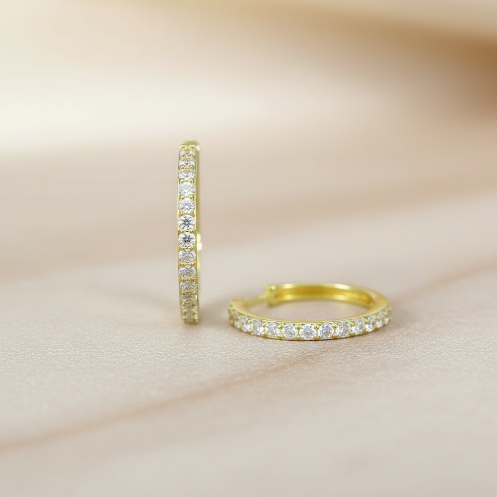 Silber 925 Creolen Mit Zirkonia Rundum-Besatz