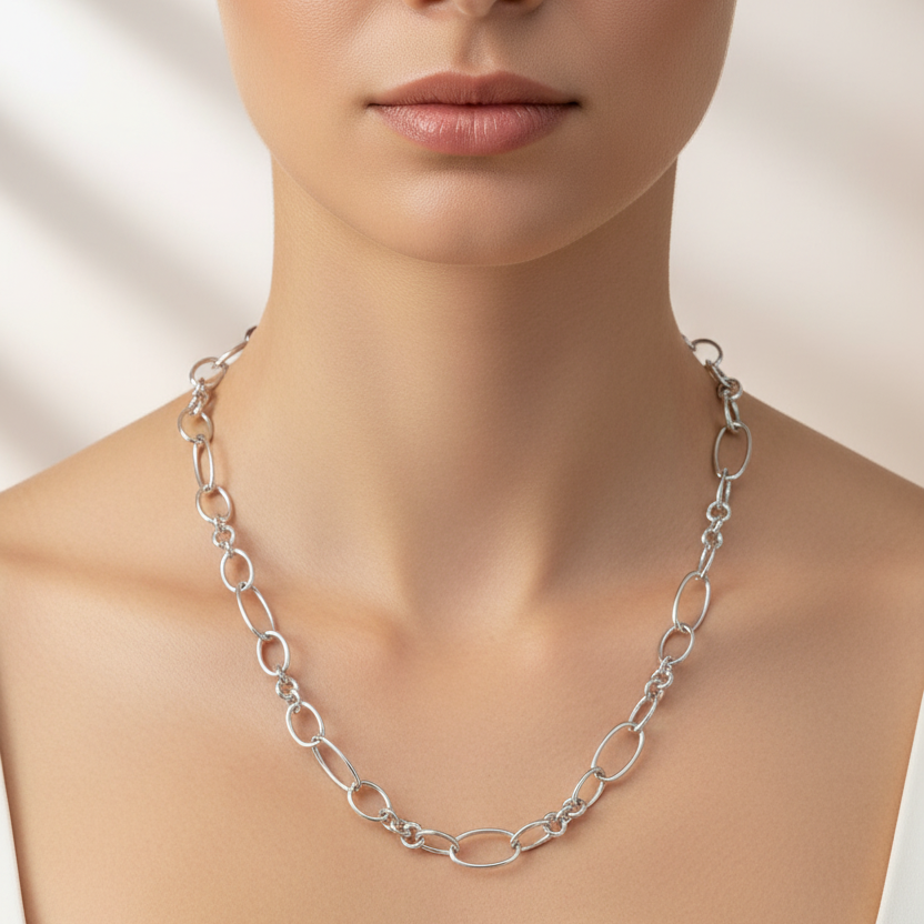 Halskette 925 Silber Ovale offen – Splendido – detalle macro