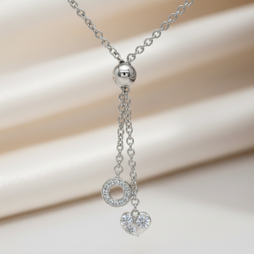 Halskette 925 Silber Y-Form Herz Kreis Zirkonia – Splendido – detalle macro