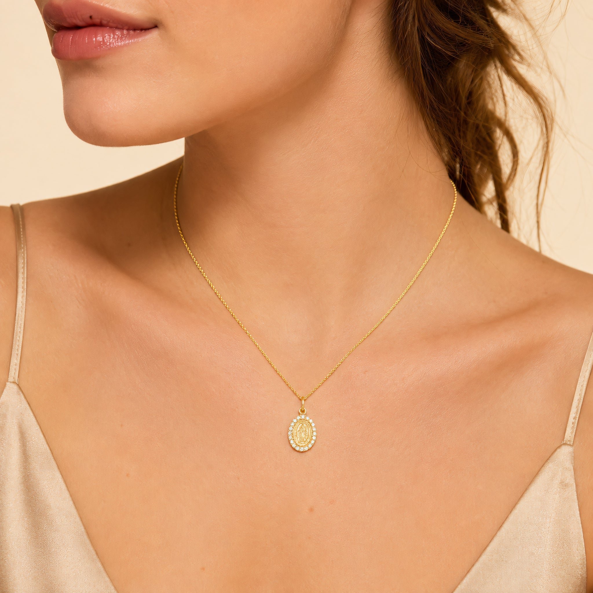 Halskette 925 Silber Marienanhänger Zirkonia | Splendido Schmuck