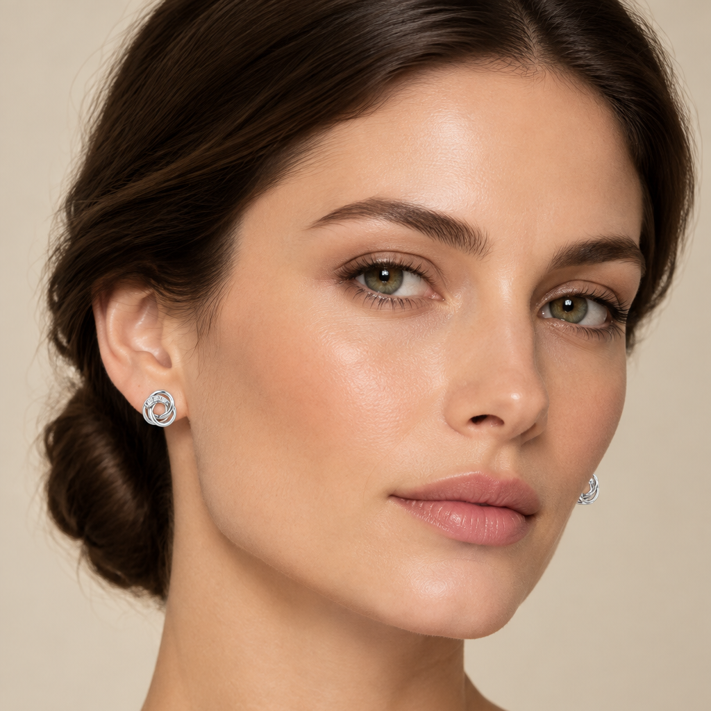 Puces d’oreilles en argent 925 avec zircon, modèle classique, portées à l'oreille
