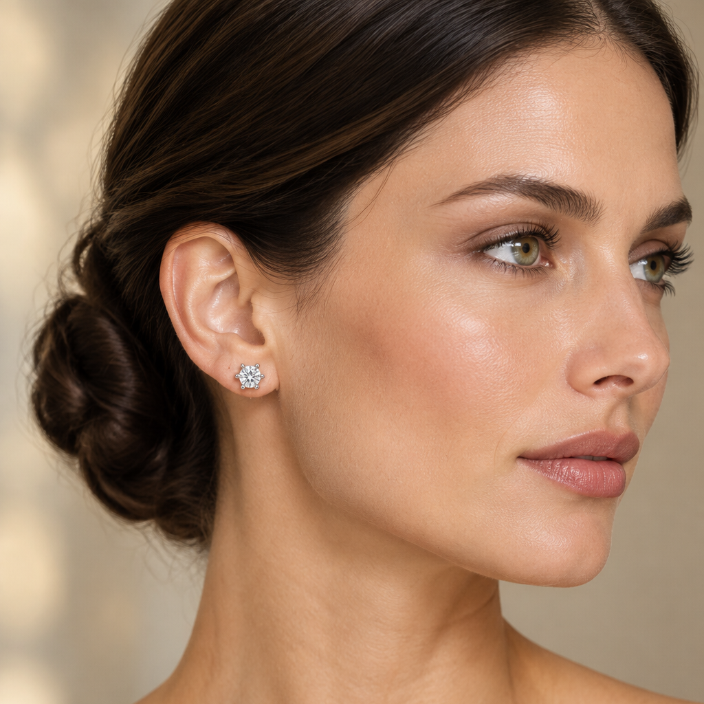 925 Silver stud earrings cubic zirconia six-claw setting