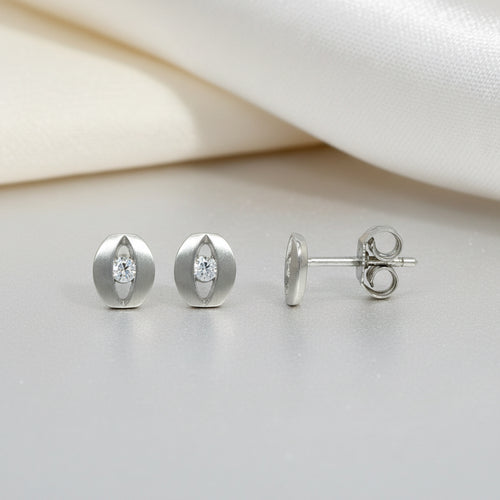 Ohrstecker 925 Silber Oval Zirkonia Satiniert | Splendido Schmuck