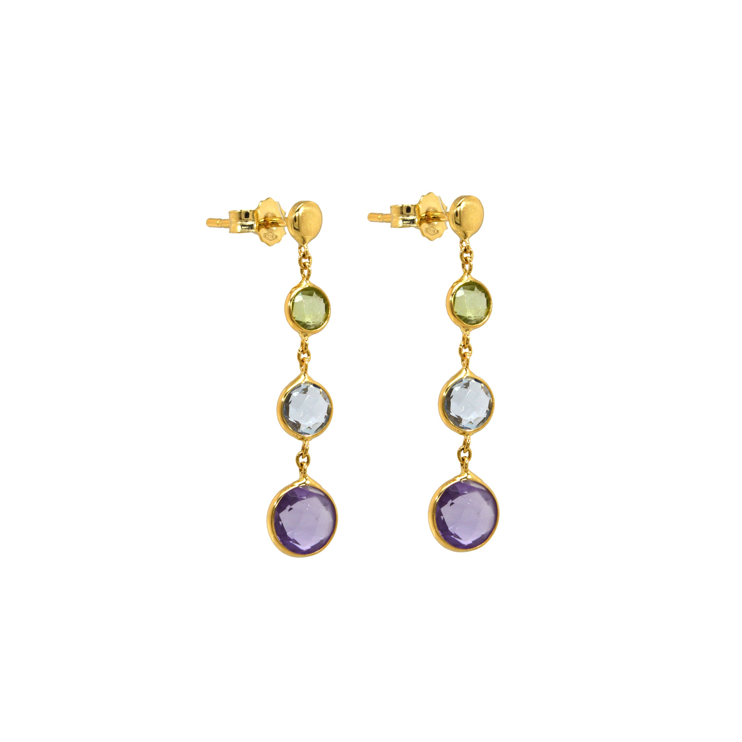 Ohrstecker mit Amethyst, Topas und Peridot in Gelbgoldfassung