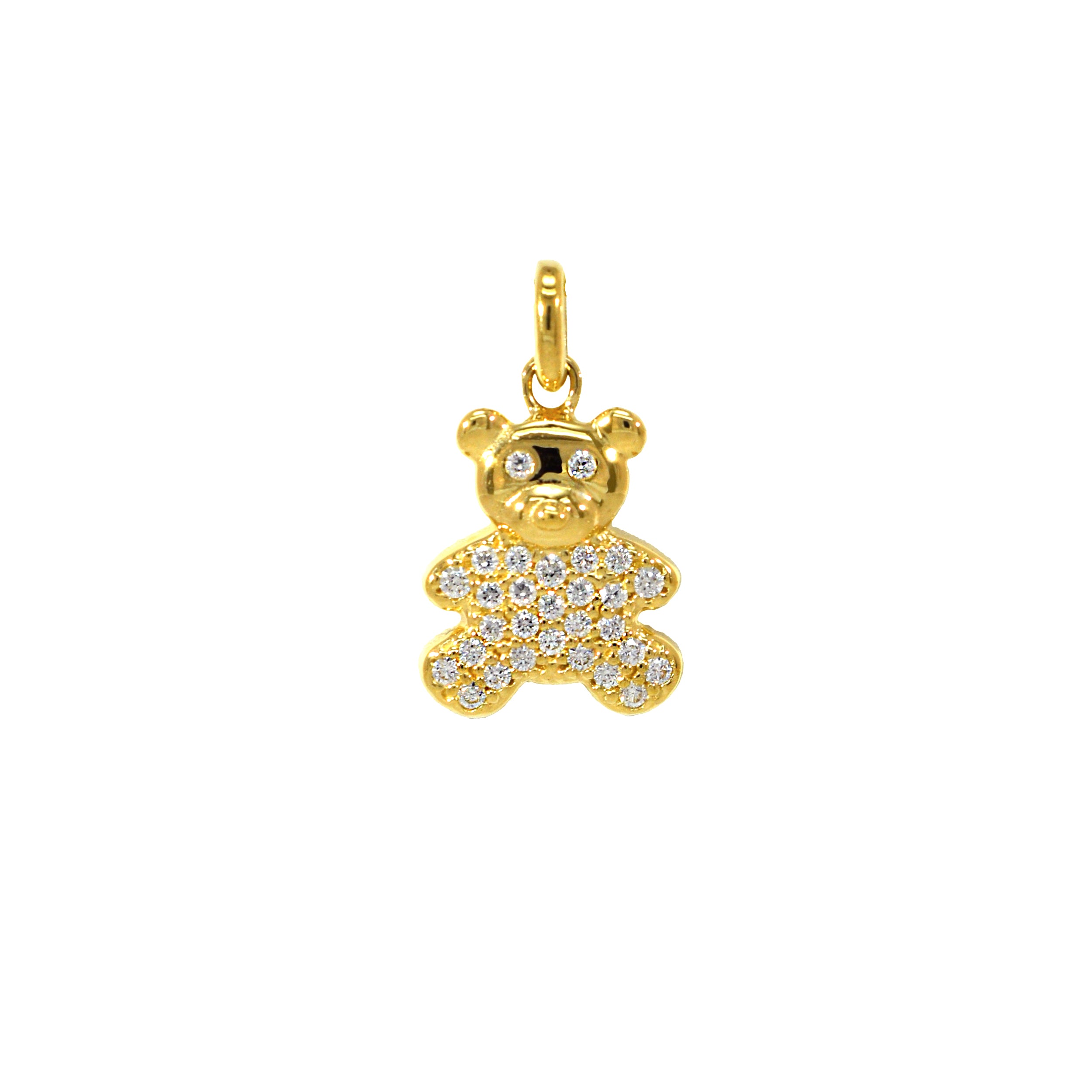 Goldener Teddybär-Anhänger, mit zahlreichen Zirkonia besetzt.