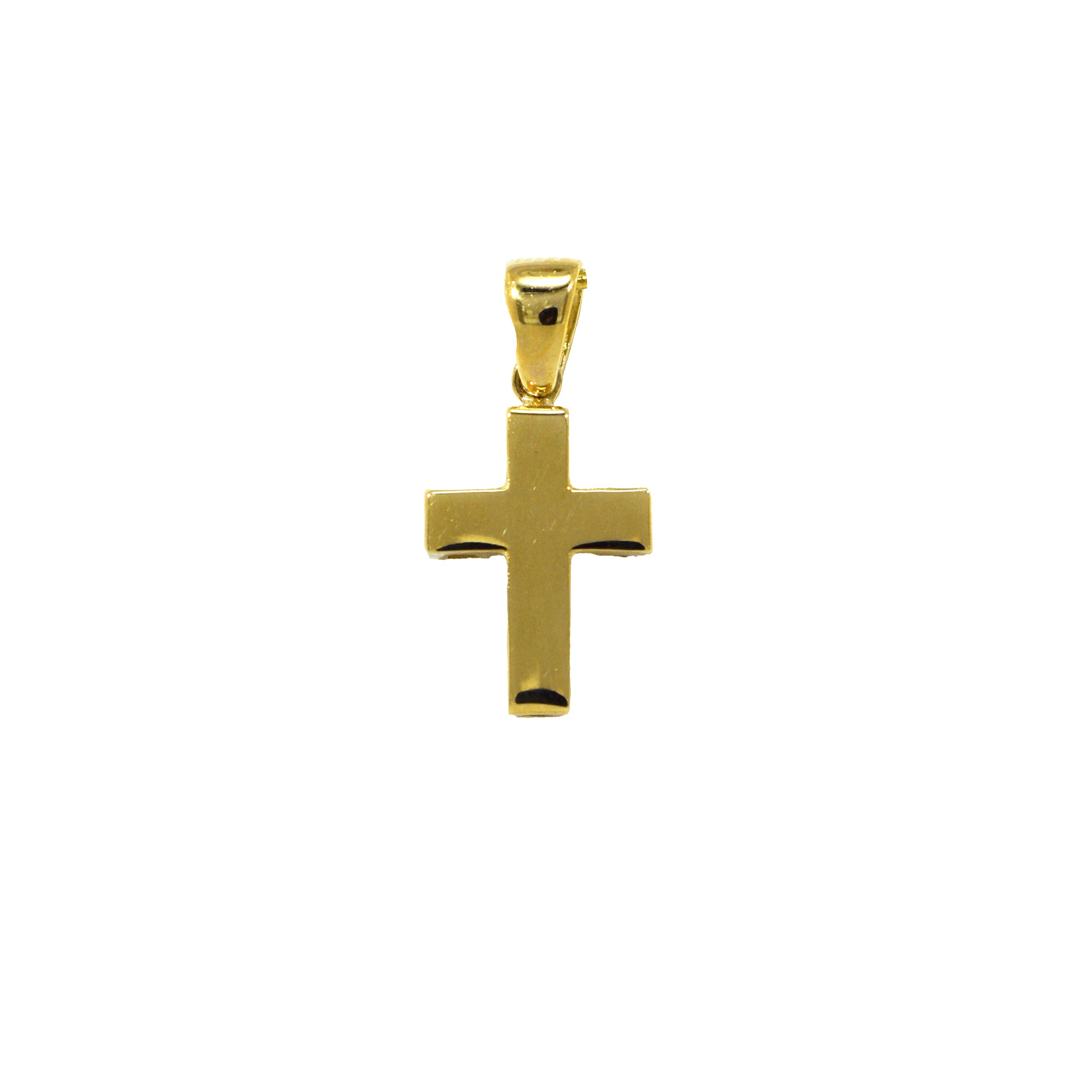 Schlichter Kreuz-Anhänger aus Gelbgold mit polierter Oberfläche und klassischer Formgebung.