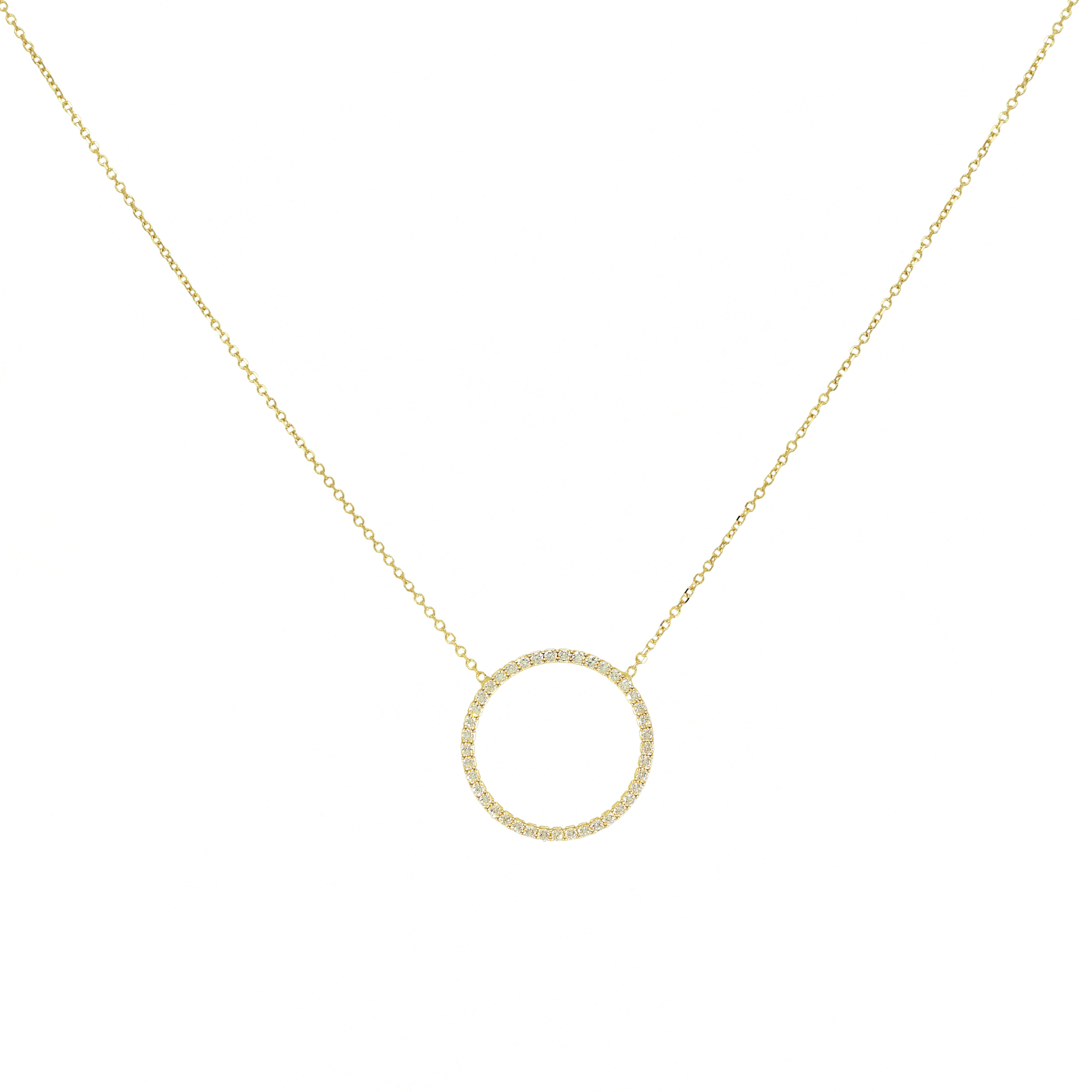 Goldkette in gelbgold mit rundem, offenem Kreisanhänger aus Zirkonia