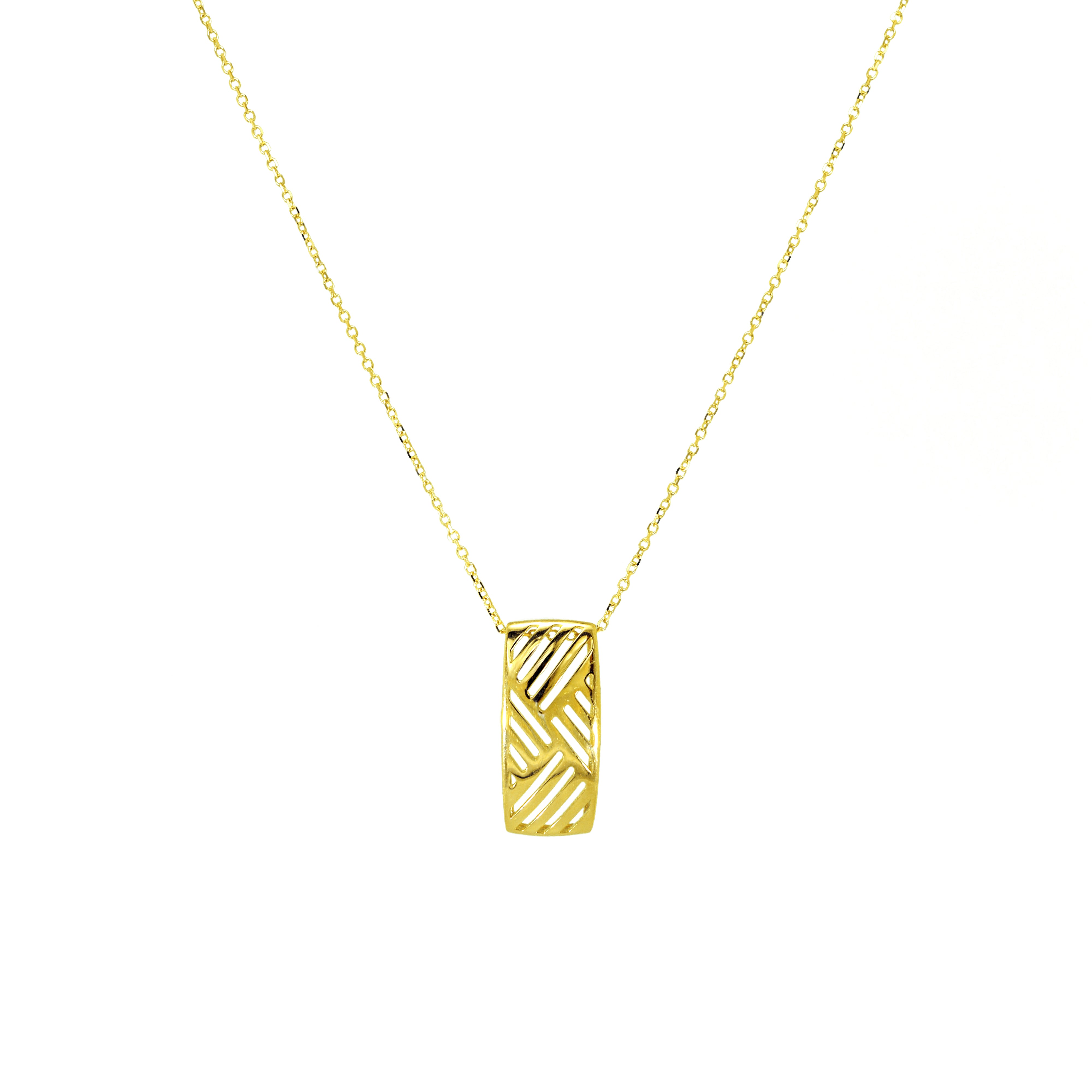 Goldkette mit rechteckigem Anhänger im grafischen Musterdesign – glatt Poliert