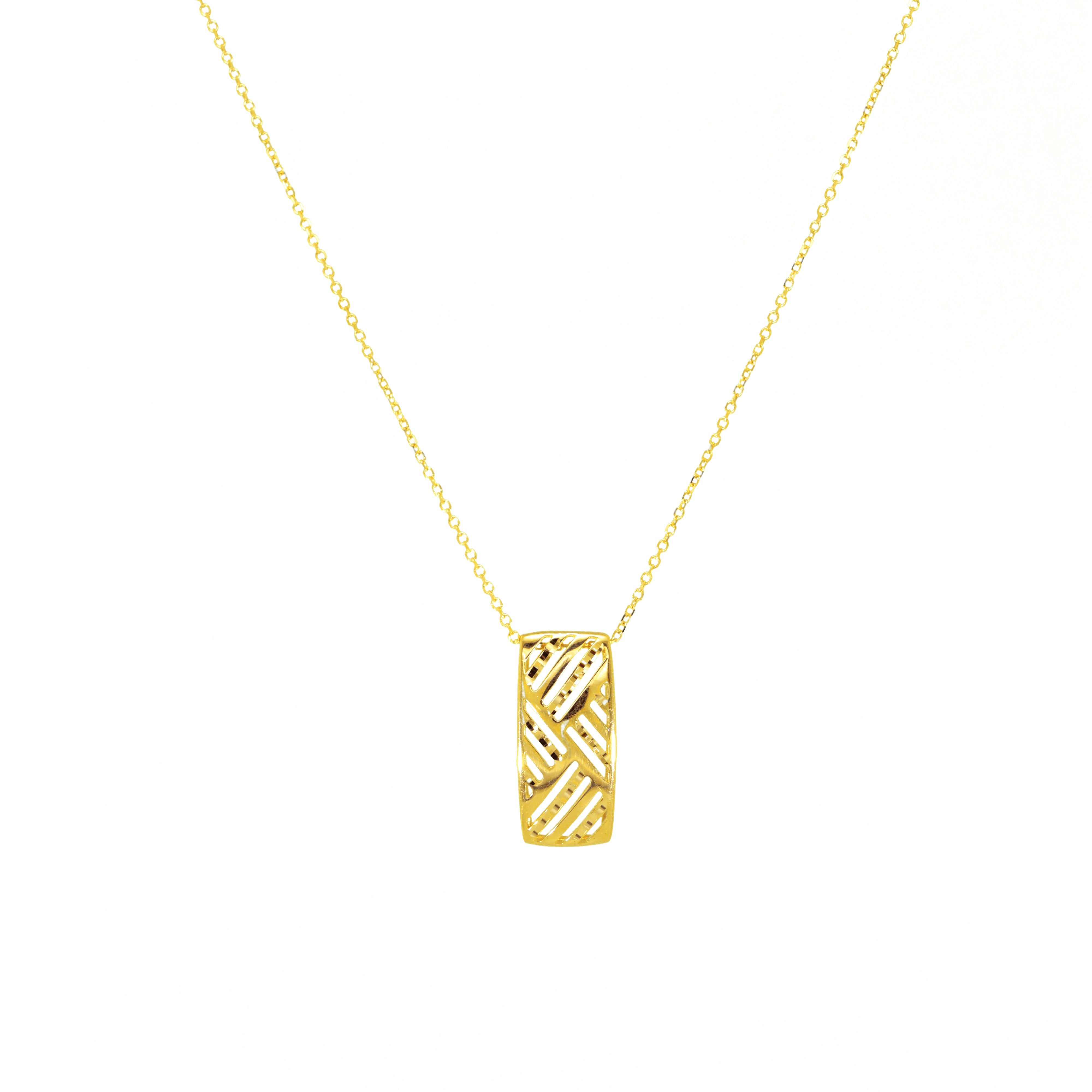 Goldkette mit rechteckigem Anhänger im grafischen Musterdesign –Diamantiert 