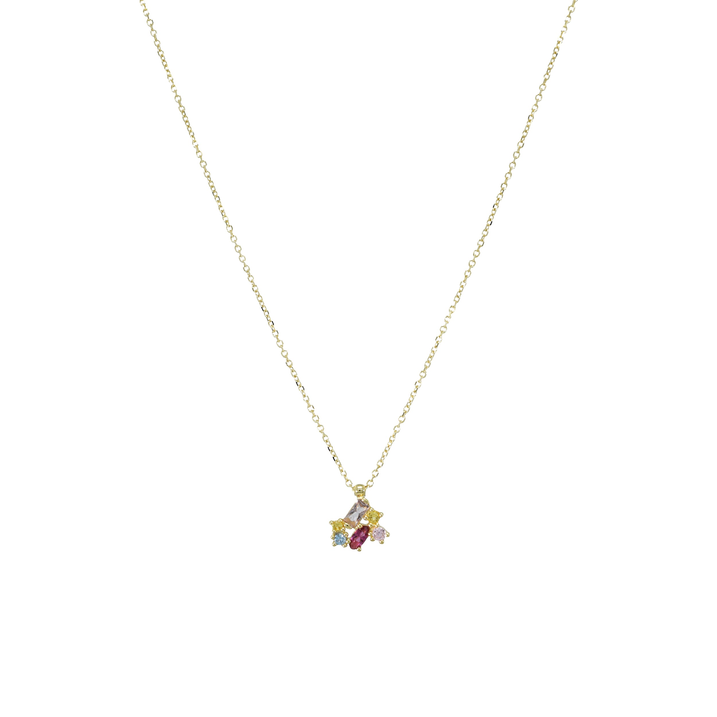 Goldkette mit buntem Zirkonia-Anhänger in floraler Form – farbenfrohes Design