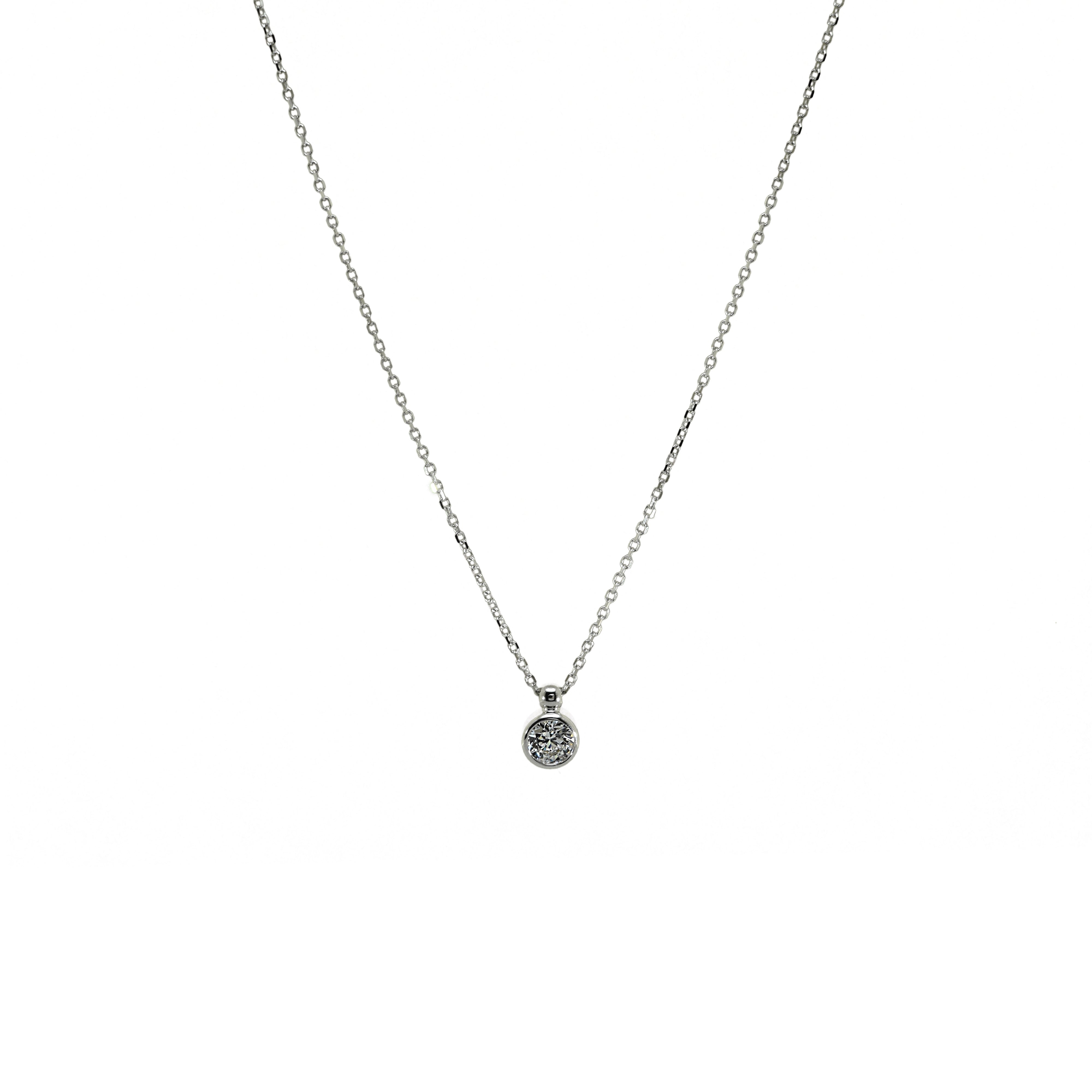 Splendido 0272 Weißgoldkette mit rundem Anhänger und Zirkonia in Zargenfassung – elegantes Design